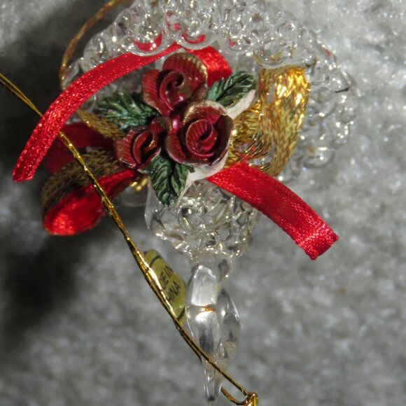 Vintage Clear Glass Holiday Christmas Candle Ornament w/Handle Red Roses Ribbon - Picture 5 of 16